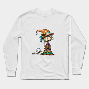 Little Wanderer Witch with Cat Art Long Sleeve T-Shirt